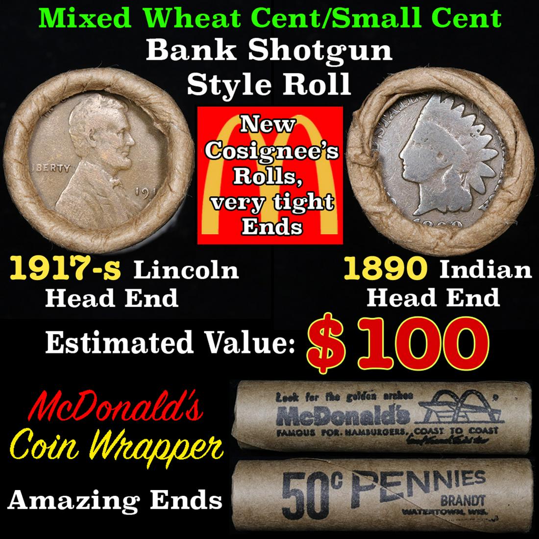 Mixed small cents 1c orig shotgun roll, 1917-s Wheat (1 of 5)