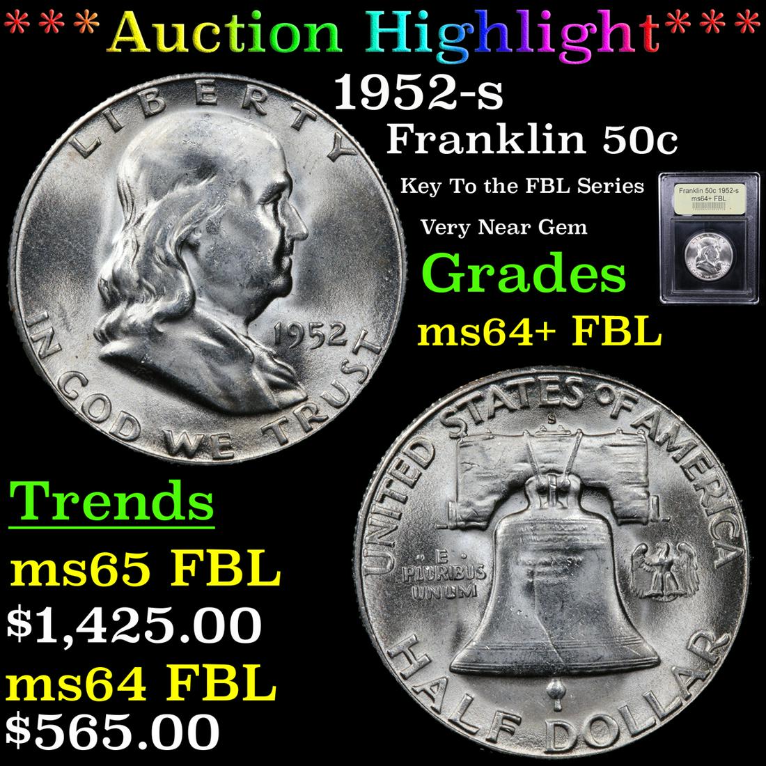 ***Auction Highlight*** 1952-s Franklin Half Dollar 50c (1 of 5)