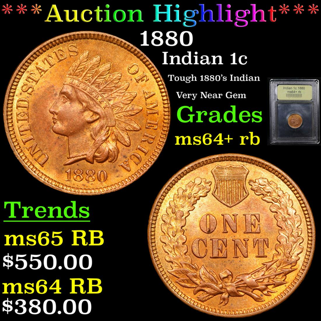 ***Auction Highlight*** 1880 Indian Cent 1c Graded (1 of 5)