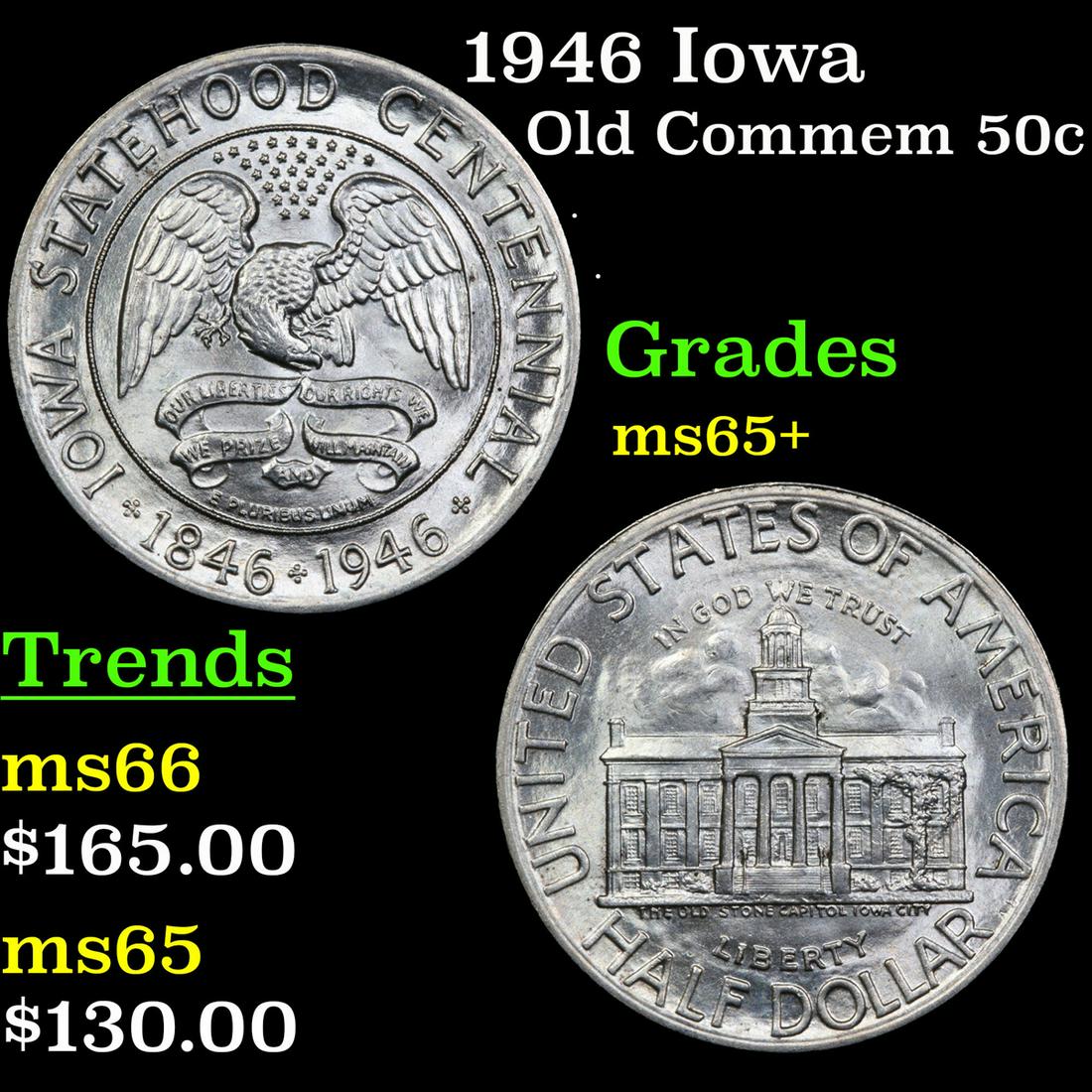 1946 Iowa Old Commem Half Dollar 50c Grades GEM+ Unc (1 of 3)