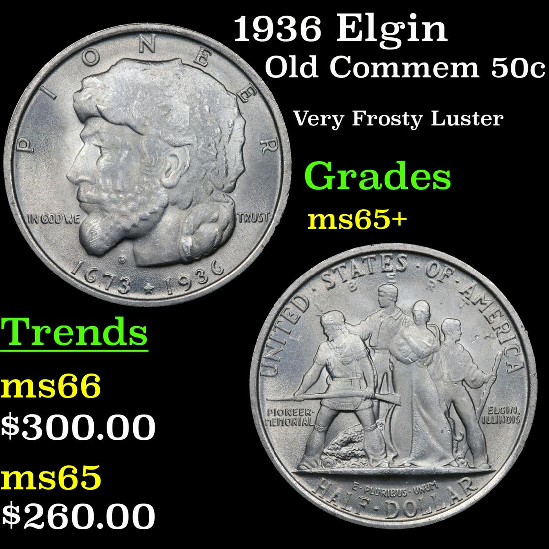 1936 Elgin Old Commem Half Dollar 50c Grades GEM+ Unc (1 of 3)