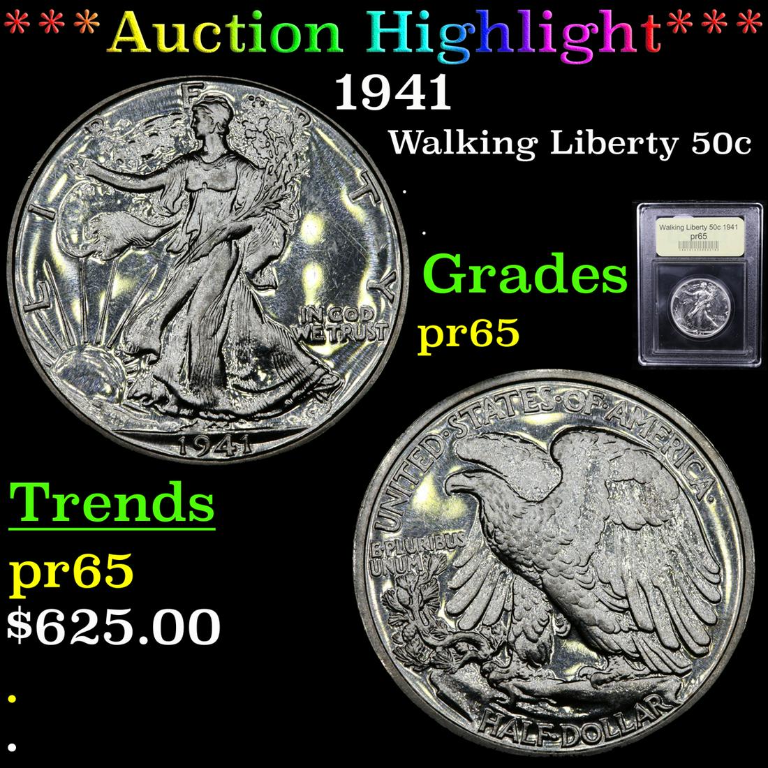Proof ***Auction Highlight*** 1941 Walking Liberty Half (1 of 5)
