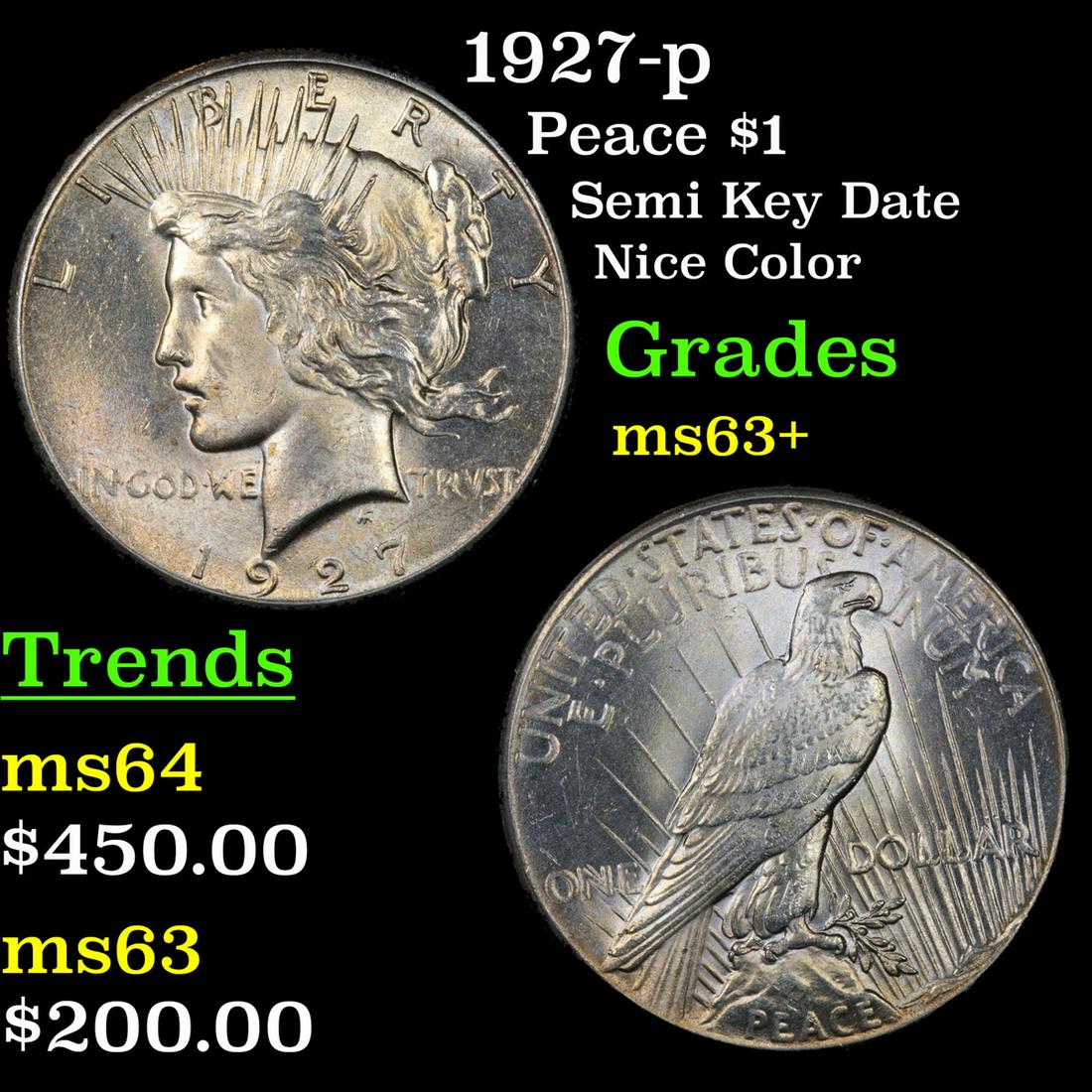1927-p Peace Dollar $1 Grades Select+ Unc (1 of 3)