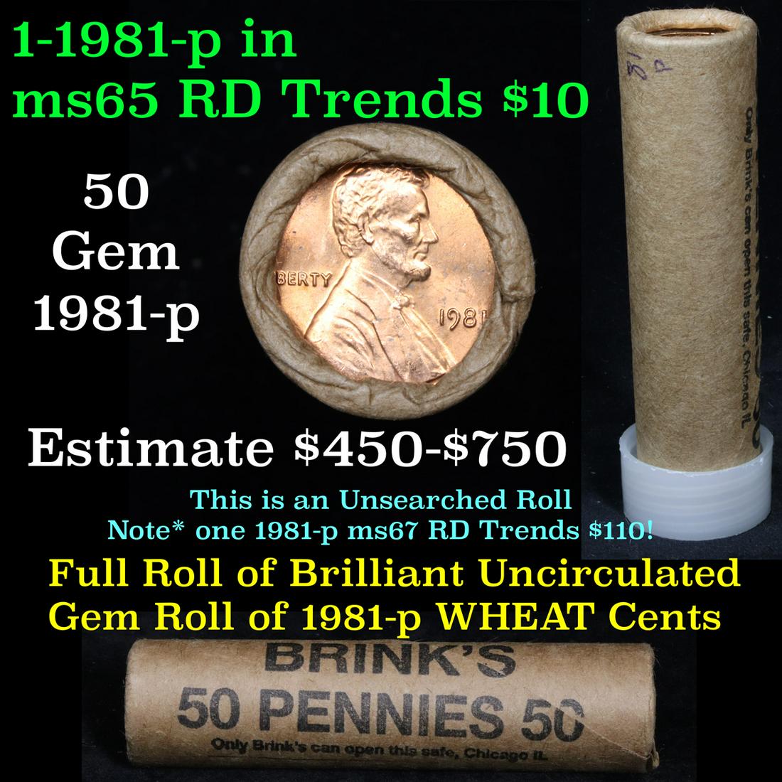 ***Auction Highlight*** Uncirculated 1c orig shotgun: ***Auction Highlight*** Uncirculated 1c orig shotgun roll, 1981-p In Old Brinks wrapper . A terrific orig shotgun roll of Lincoln cents. All coins cherry red. This is in an Old Brinks wrapper, "Only