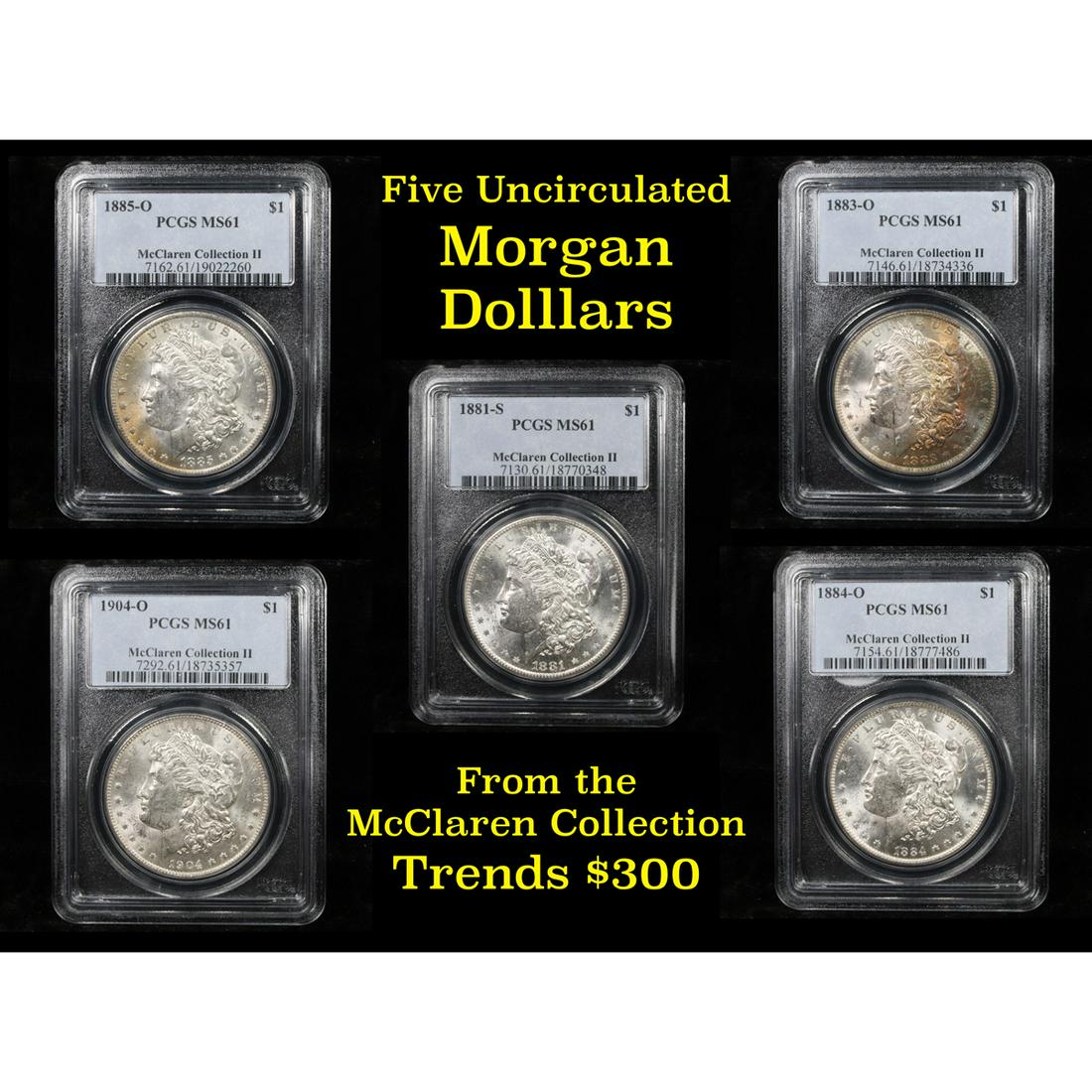 5 Unc Morgan $1 Graded By PCGS Mixed Dates From The (1 of 11)