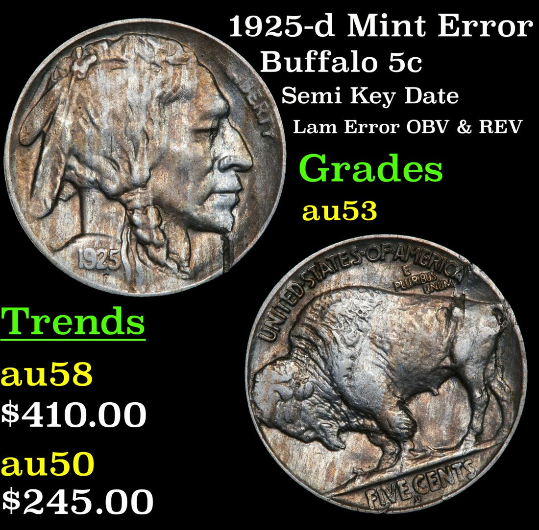 1925-d Mint Error Buffalo Nickel 5c Grades Select AU (1 of 3)