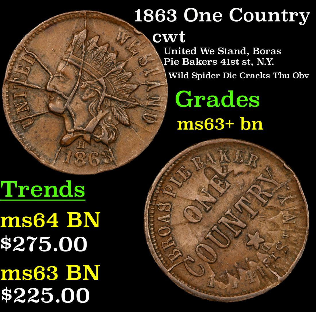 1863 One Country Civil War Token 1c Grades Select+ Unc (1 of 5)