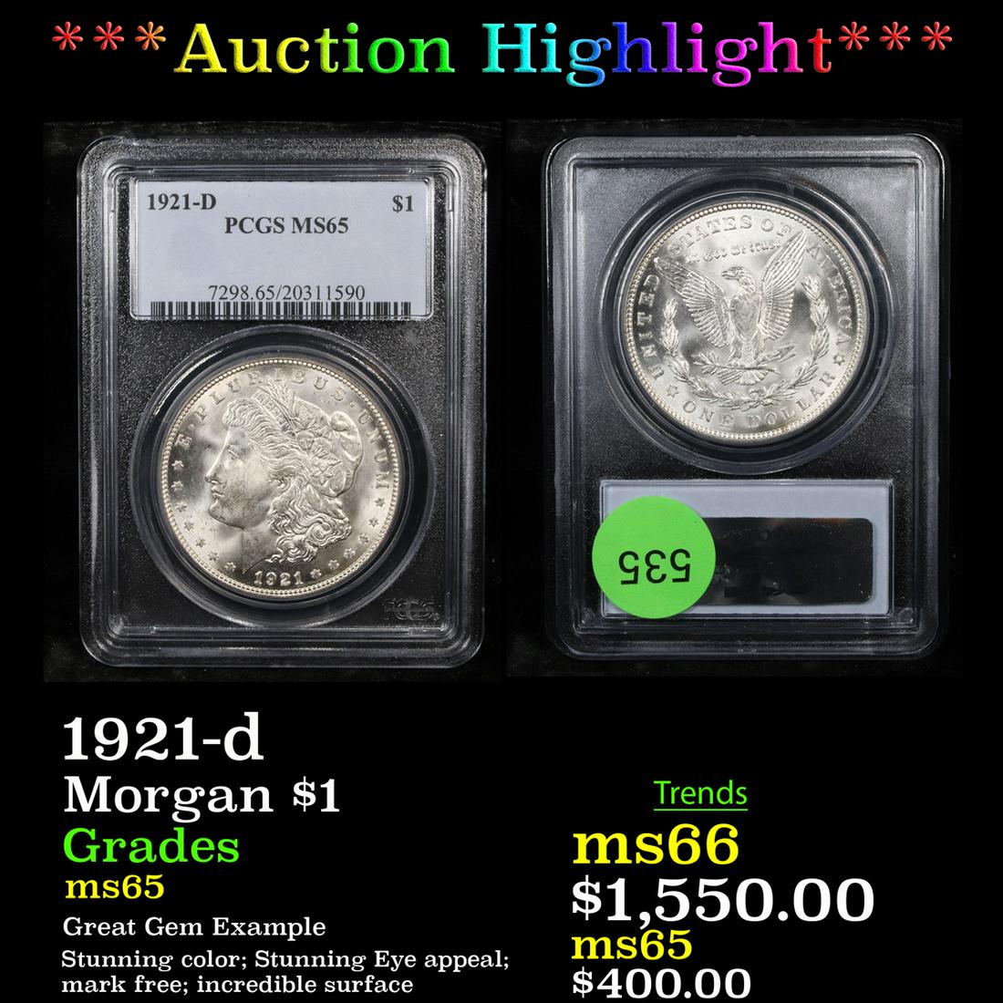 ***Auction Highlight*** PCGS 1921-d Morgan Dollar $1 (1 of 3)