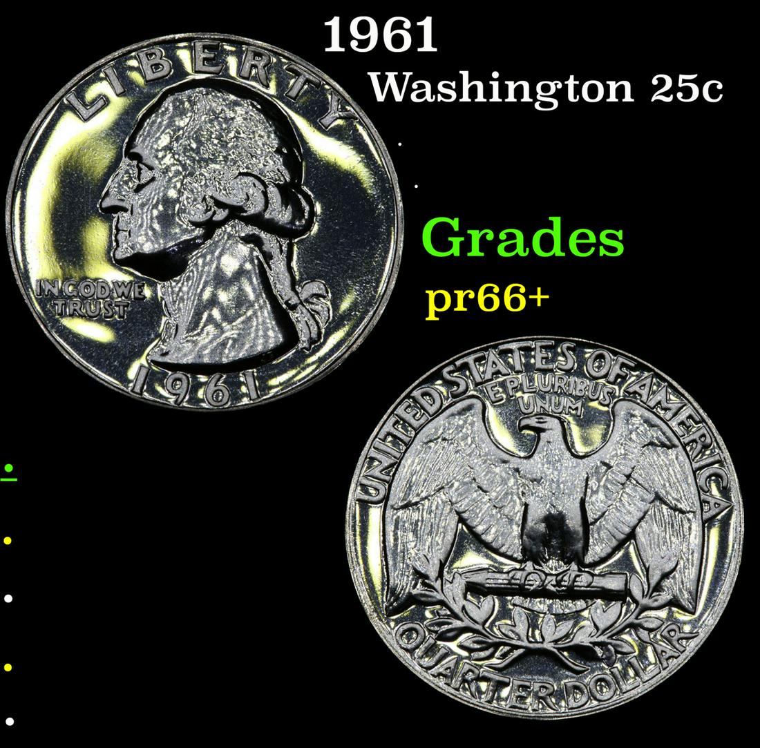Proof 1961 Washington Quarter 25c Grades GEM++ Proof (1 of 3)