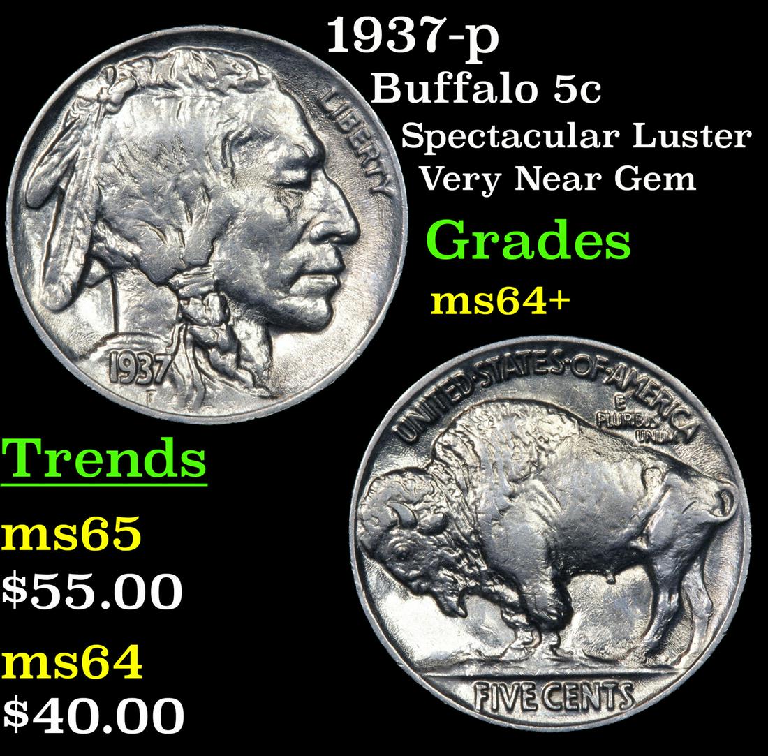 1937-p Buffalo 5c Grades Choice+ Unc (1 of 3)