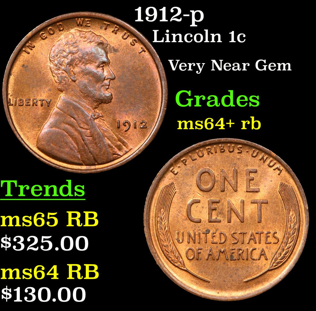 1912-p Lincoln 1c Grades Choice+ Unc RB (1 of 3)