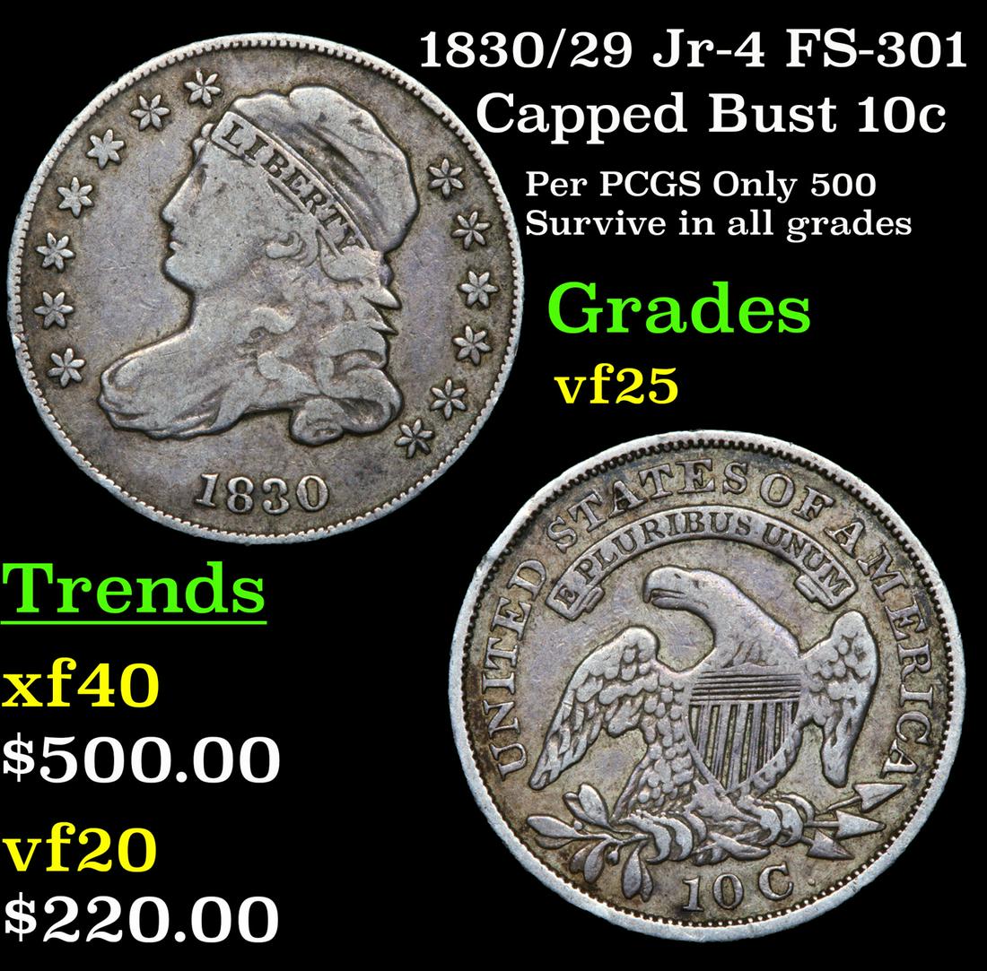 1830/29 Jr-4 FS-301 Capped Bust 10c Grades vf+ (1 of 3)
