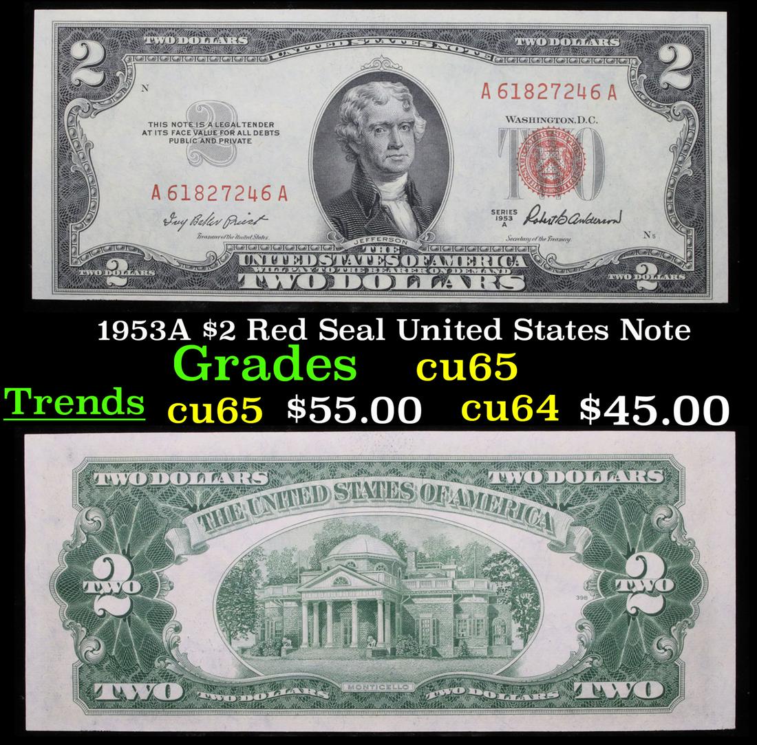 1953A $2 Red Seal United States Note Grades Gem CU (1 of 3)