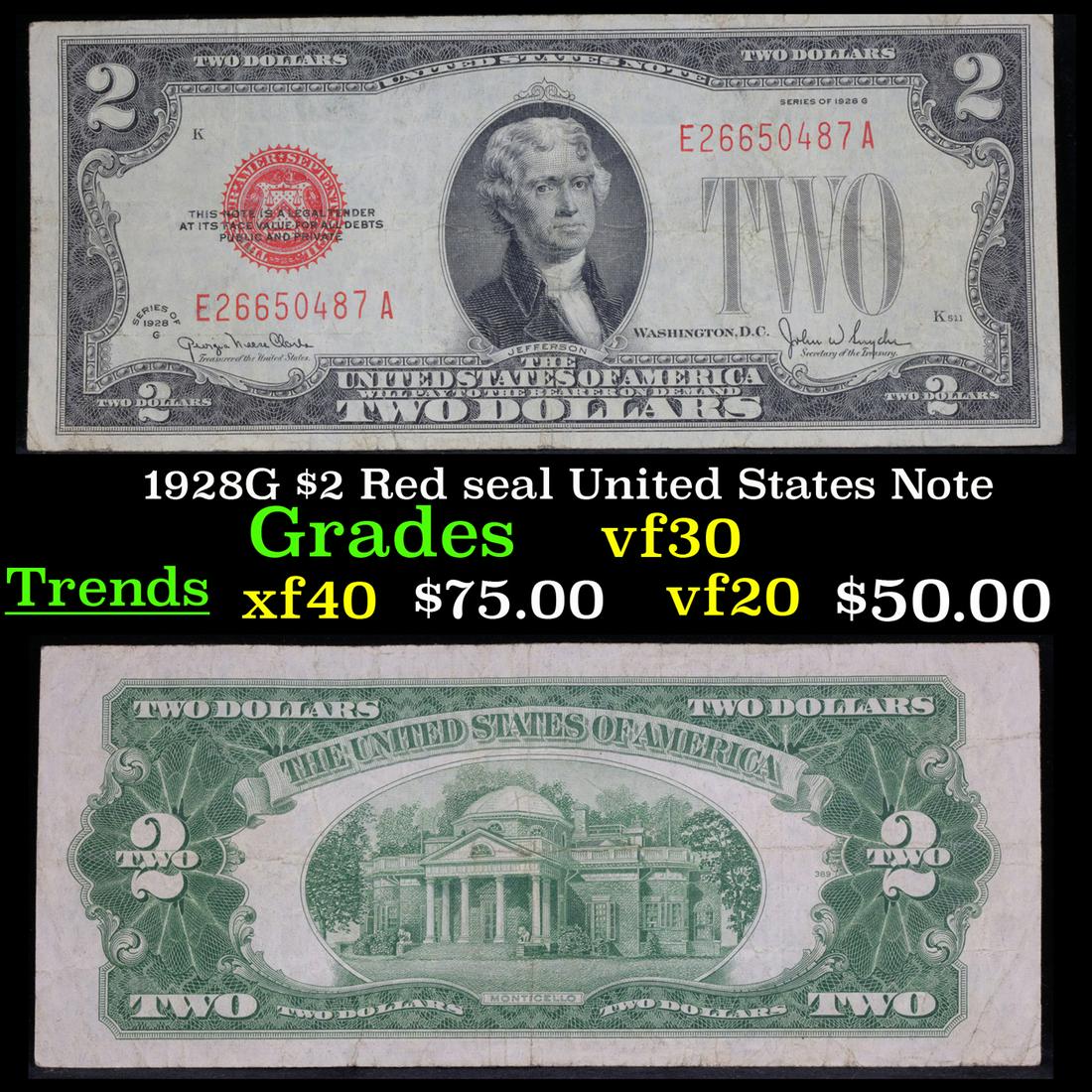 1928G $2 Red seal United States Note Grades vf++ (1 of 3)