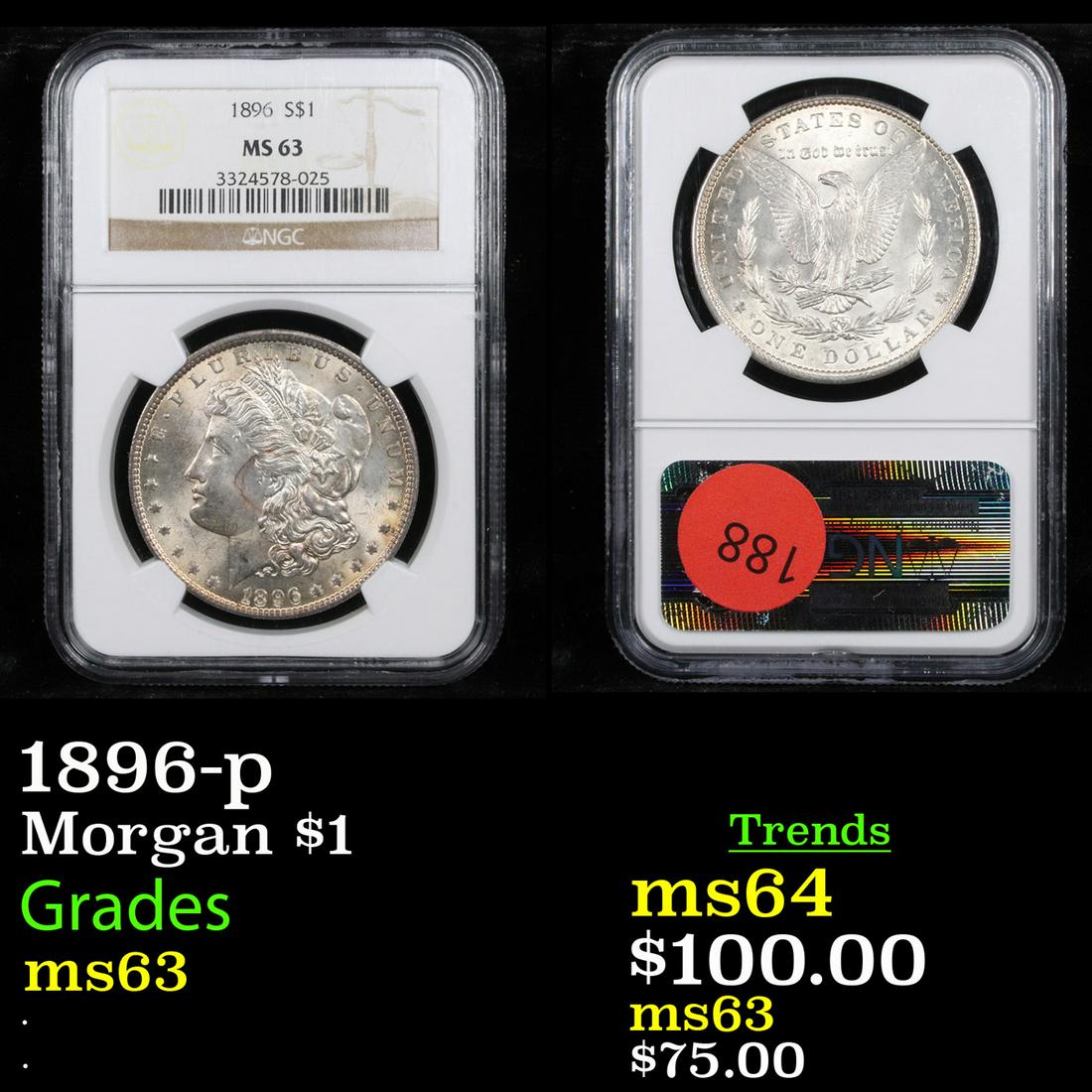 NGC 1896-p Morgan Dollar $1 Graded ms63 By NGC (1 of 3)