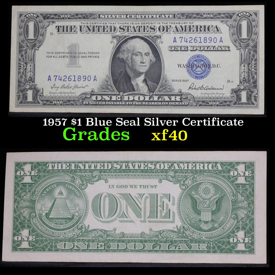 1957 $1 Blue Seal Silver Certificate Grades xf (1 of 3)
