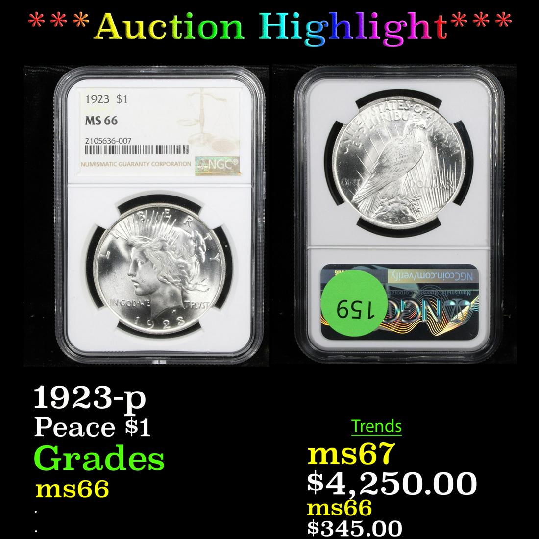 ***Auction Highlight*** NGC 1923-p Peace Dollar $1 (1 of 3)