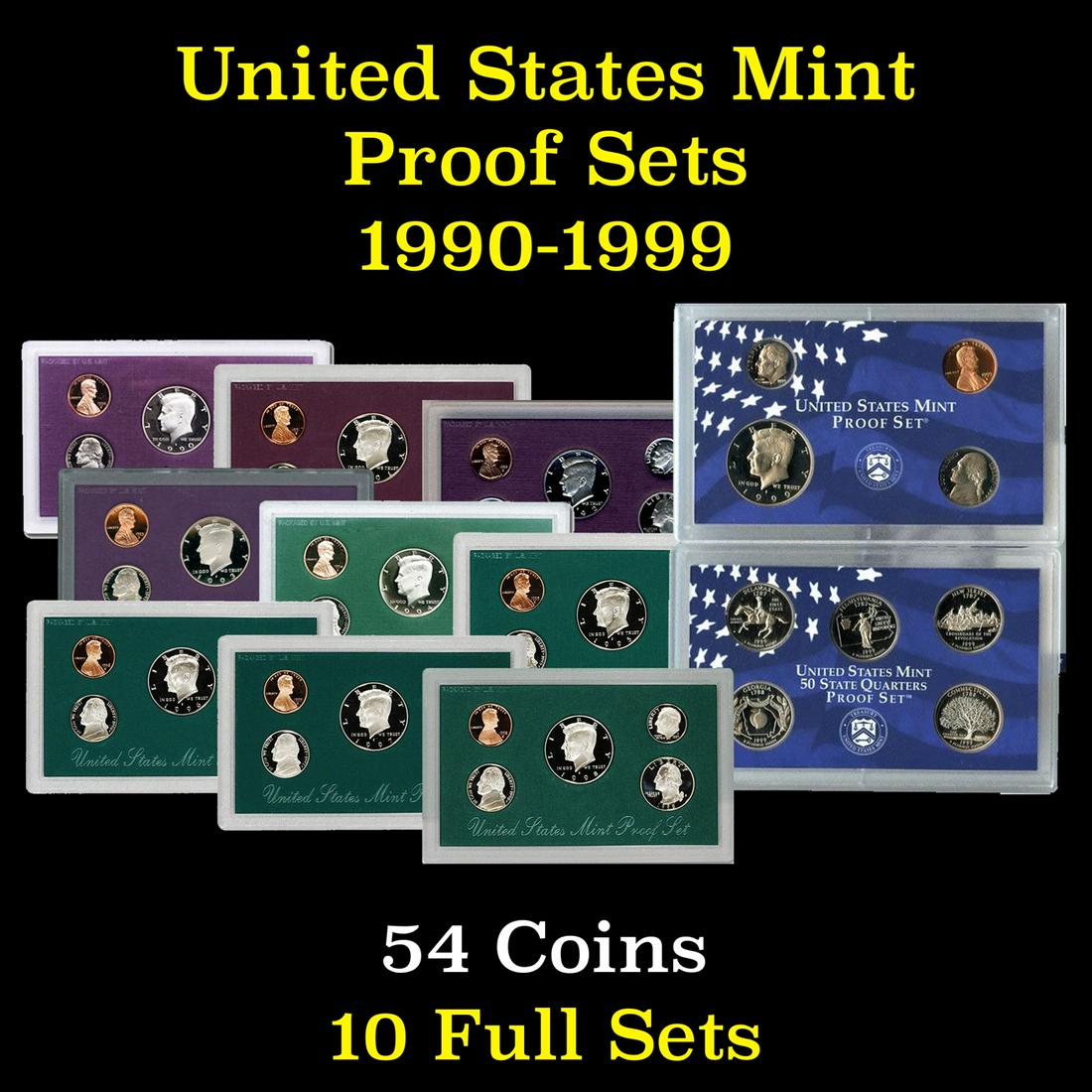 Group of 10 United States Mint Proof Sets 1990-1999 54 (1 of 11)