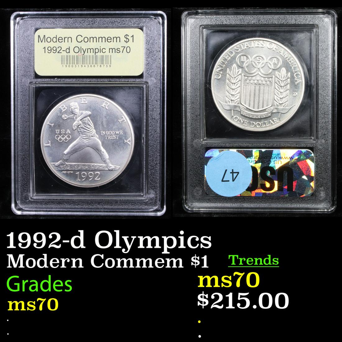 1992-d Olympics Modern Commem Dollar $1 Graded ms70, (1 of 3)