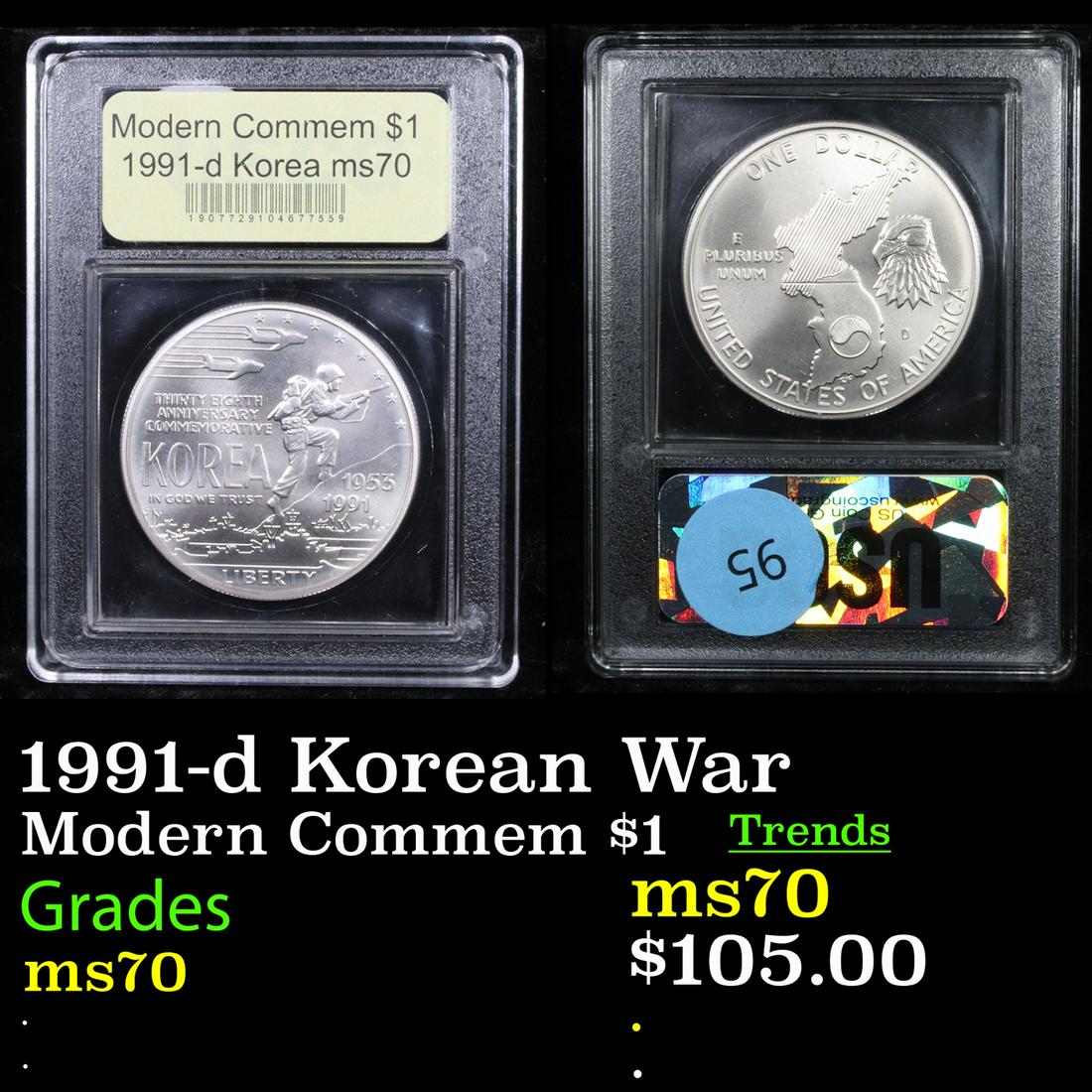 1991-d Korean War Modern Commem Dollar $1 Graded ms70, (1 of 3)