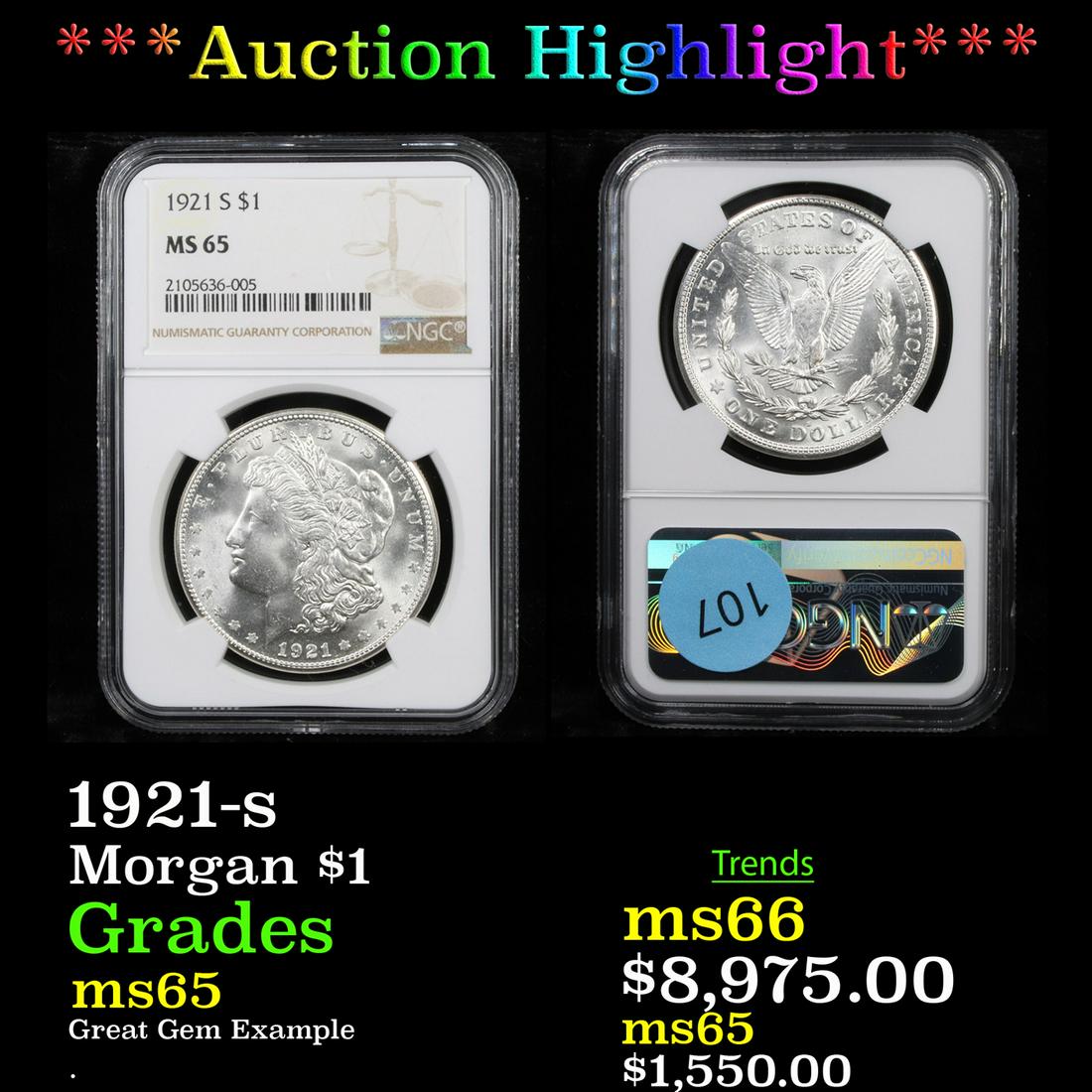 ***Auction Highlight*** NGC 1921-s Morgan Dollar $1 (1 of 3)