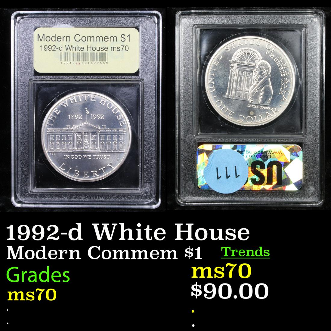 1992-d White House Modern Commem Dollar $1 Graded ms70, (1 of 3)
