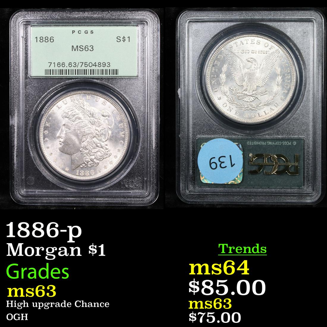 PCGS 1886-p Morgan Dollar $1 Graded ms63 By PCGS (1 of 3)