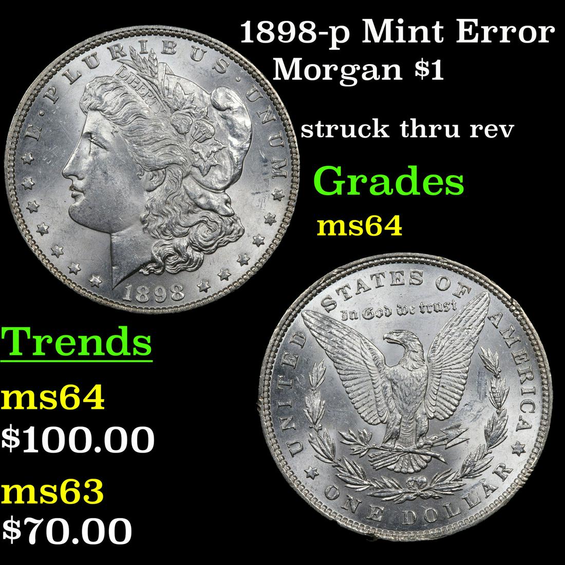 1898-p Mint Error Morgan Dollar $1 Grades Choice Unc (1 of 3)