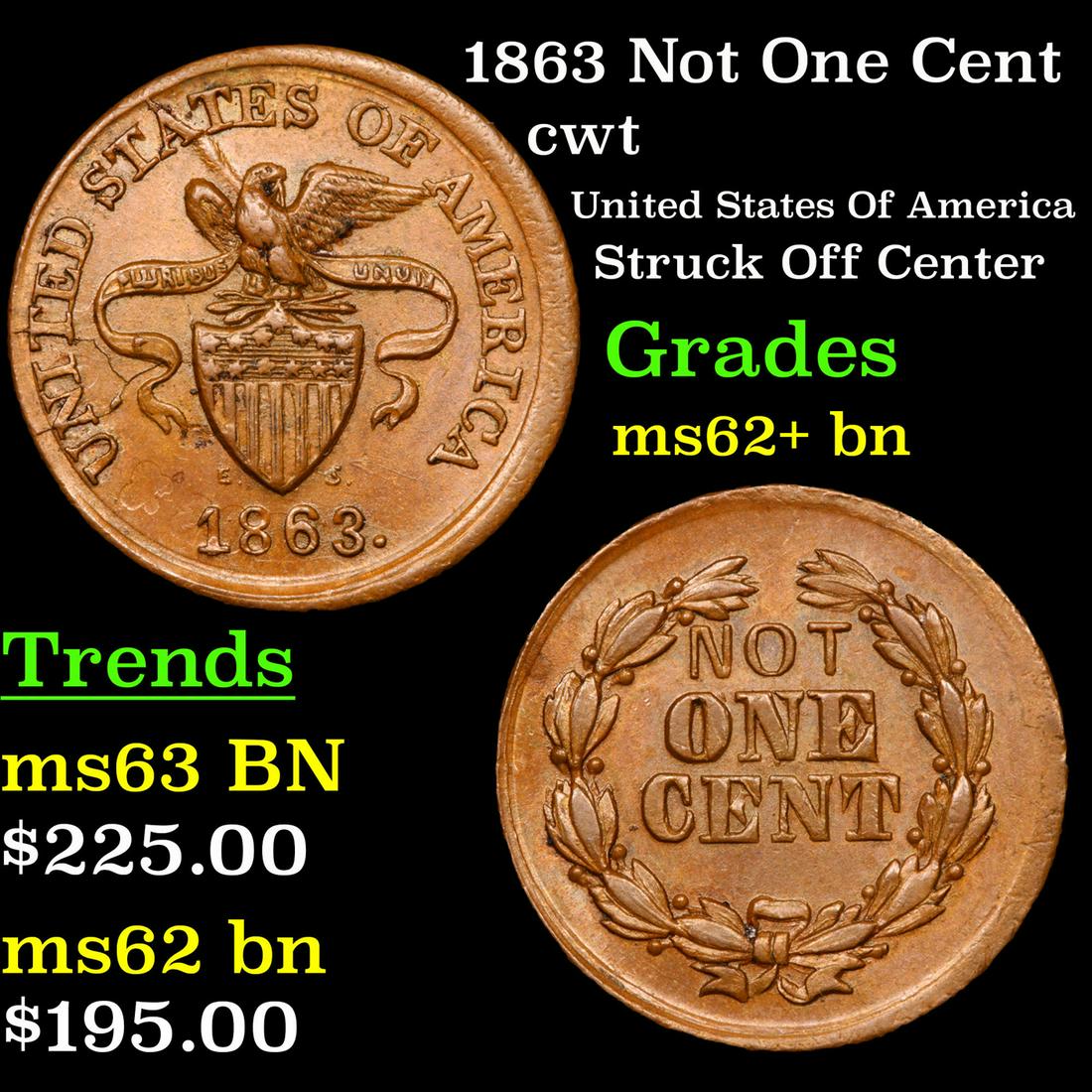 1863 Not One Cent Civil War Token 1c Grades Select Unc (1 of 3)