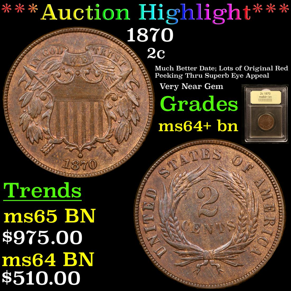 ***Auction Highlight*** 1870 Two Cent Piece 2c Graded (1 of 5)