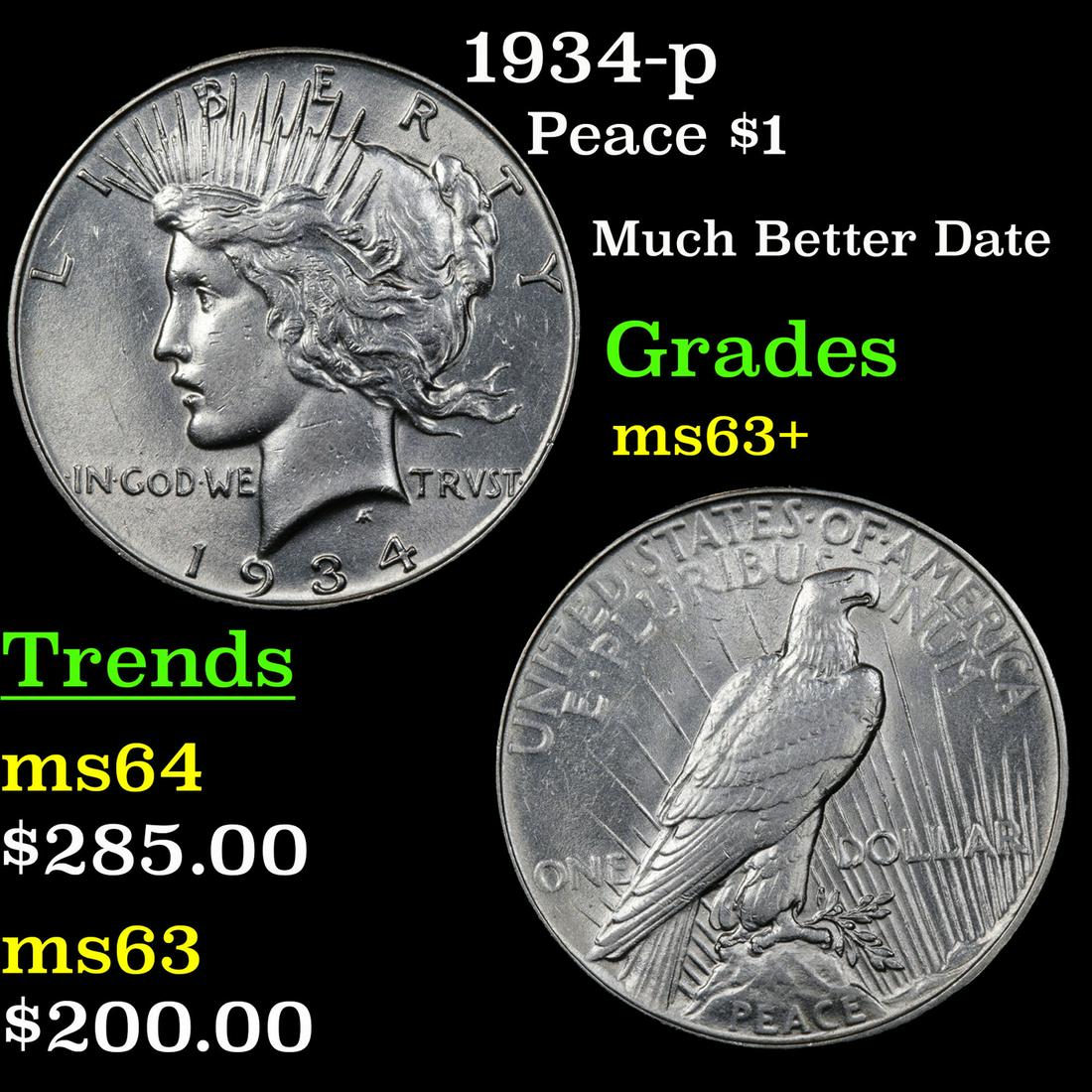 1934-p Peace Dollar $1 Grades Select+ Unc (1 of 3)