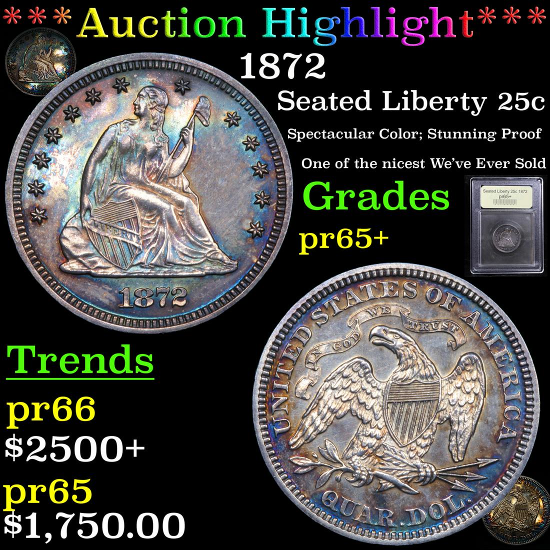 Proof ***Auction Highlight*** 1872 Seated Liberty (1 of 7)