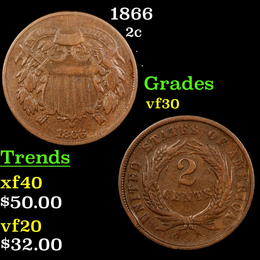 1866 Two Cent Piece 2c Grades vf++ (1 of 3)