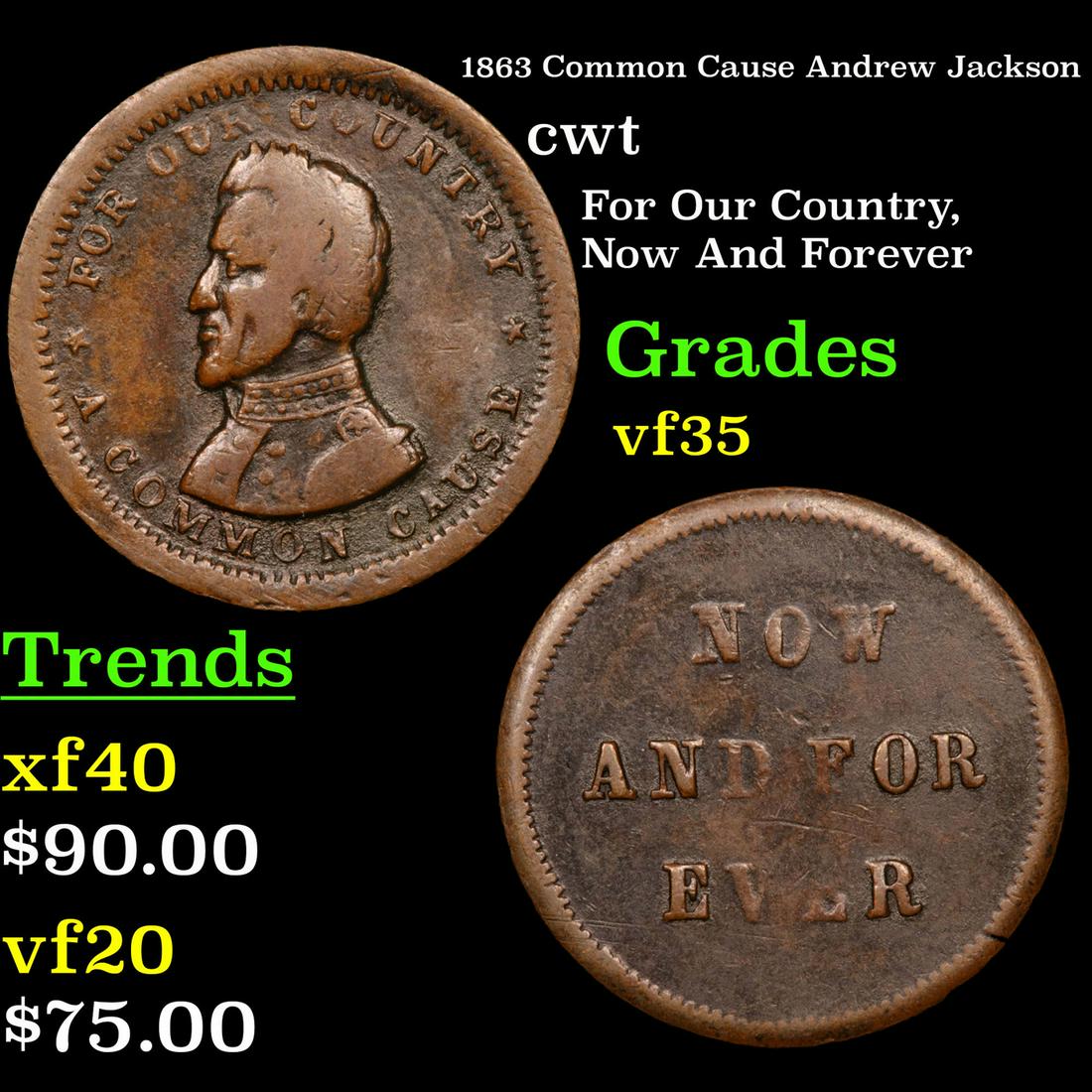 1863 Common Cause Andrew Jackson Civil War Token 1c (1 of 3)