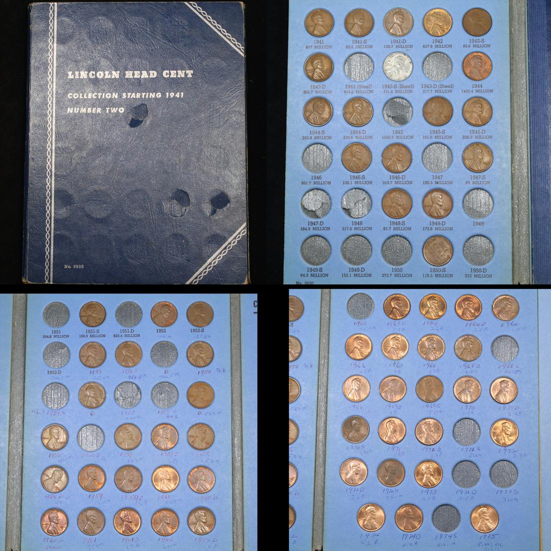 Partial Lincoln Cent Book 1941-1975 63 Coins Grades (1 of 5)