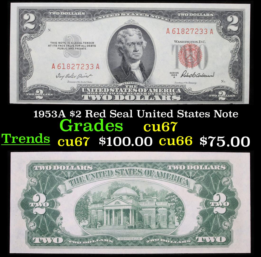 1953A $2 Red Seal United States Note Grades Gem++ CU (1 of 3)