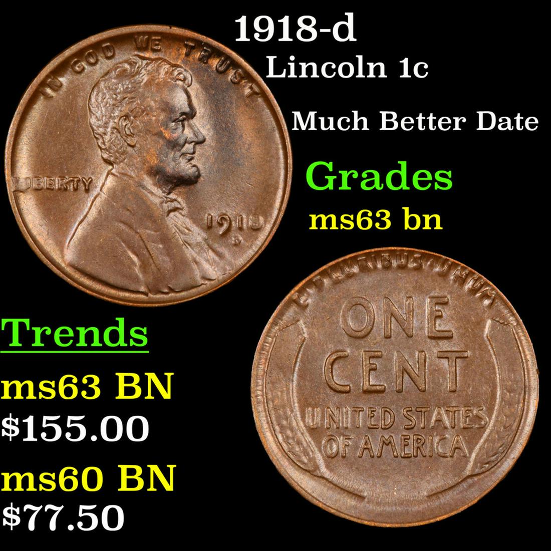 1918-d Lincoln Cent 1c Grades Select Unc BN (1 of 3)