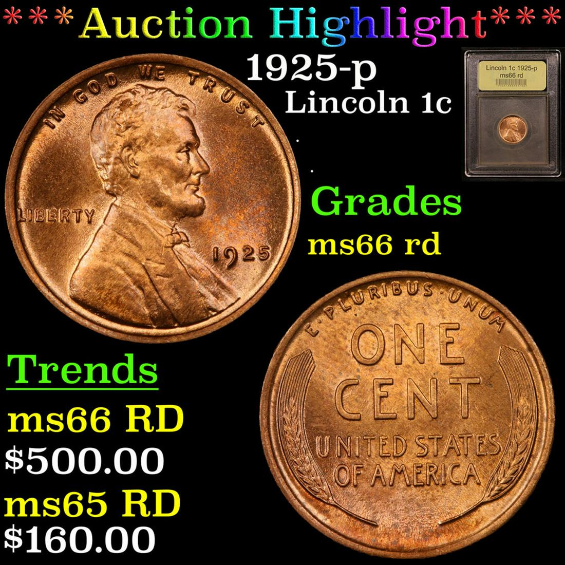 ***Auction Highlight*** 1925-p Lincoln Cent 1c Graded (1 of 5)