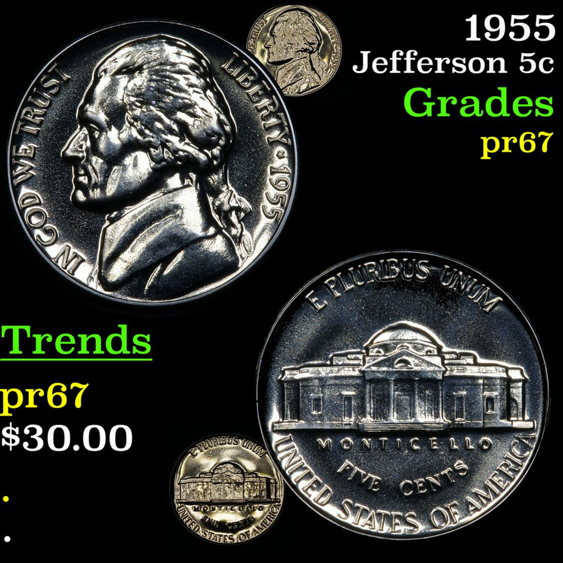 Proof 1955 Jefferson Nickel 5c Grades GEM++ Proof (1 of 7)
