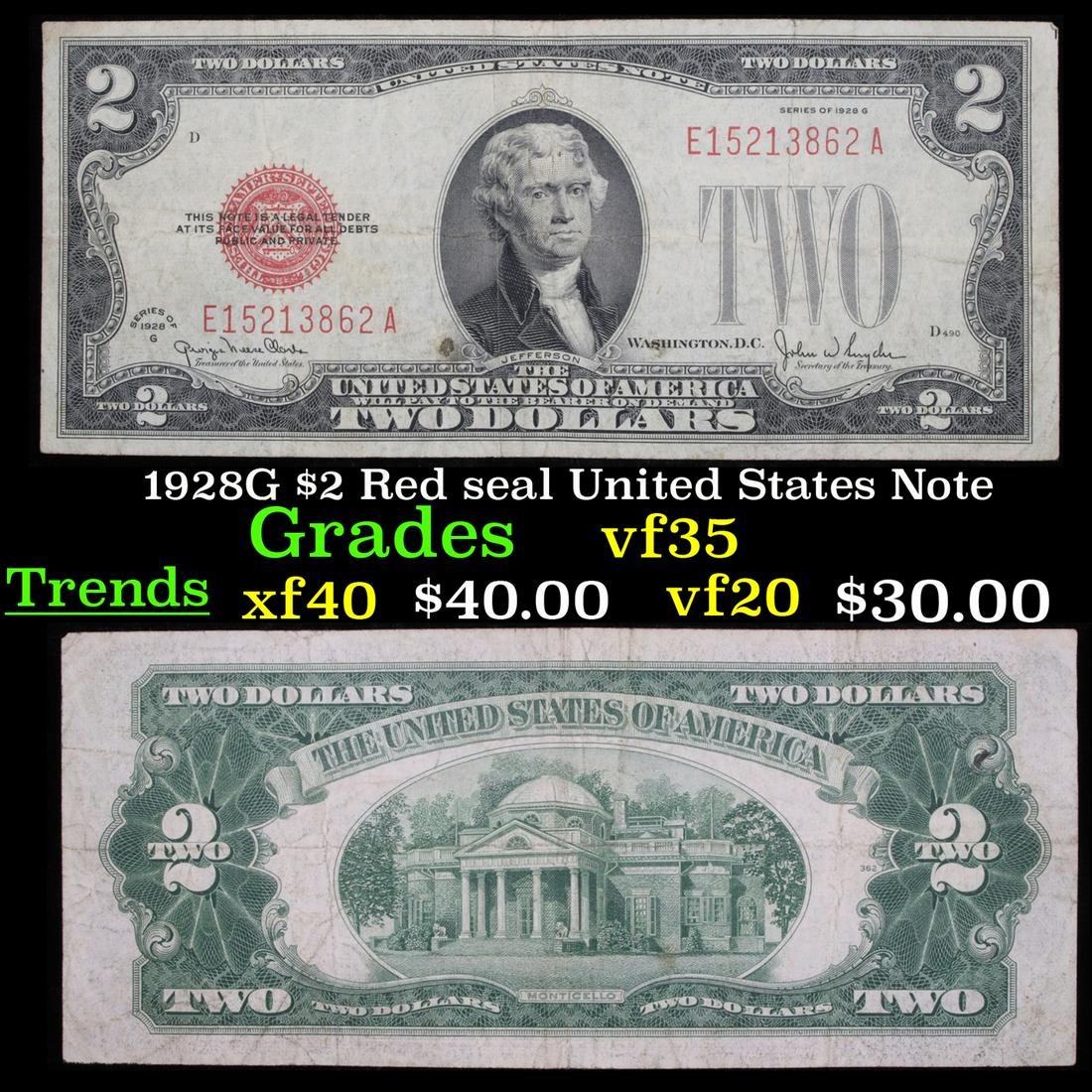 1928G $2 Red seal United States Note Grades vf++ (1 of 3)