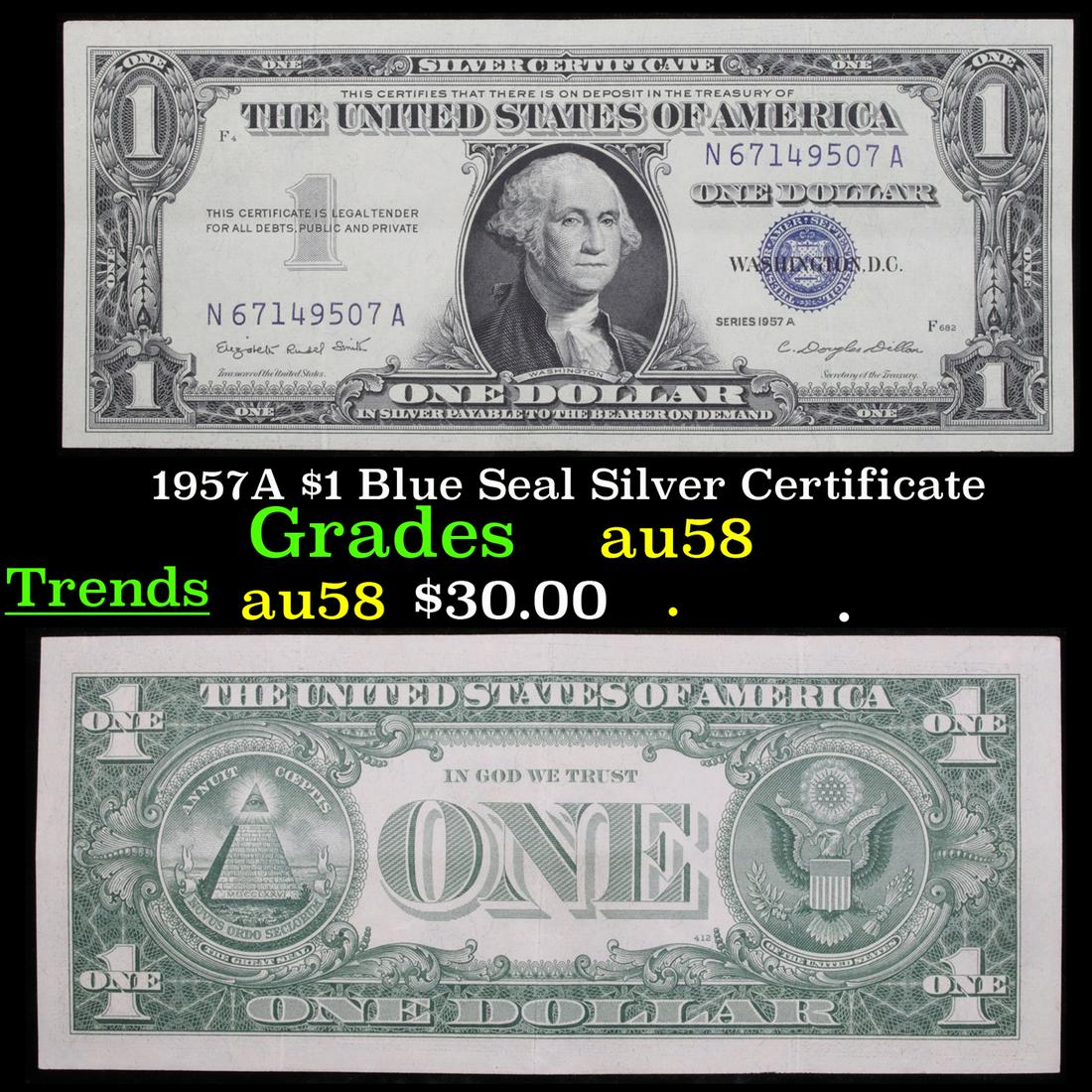 1957A $1 Blue Seal Silver Certificate Grades Choice (1 of 3)