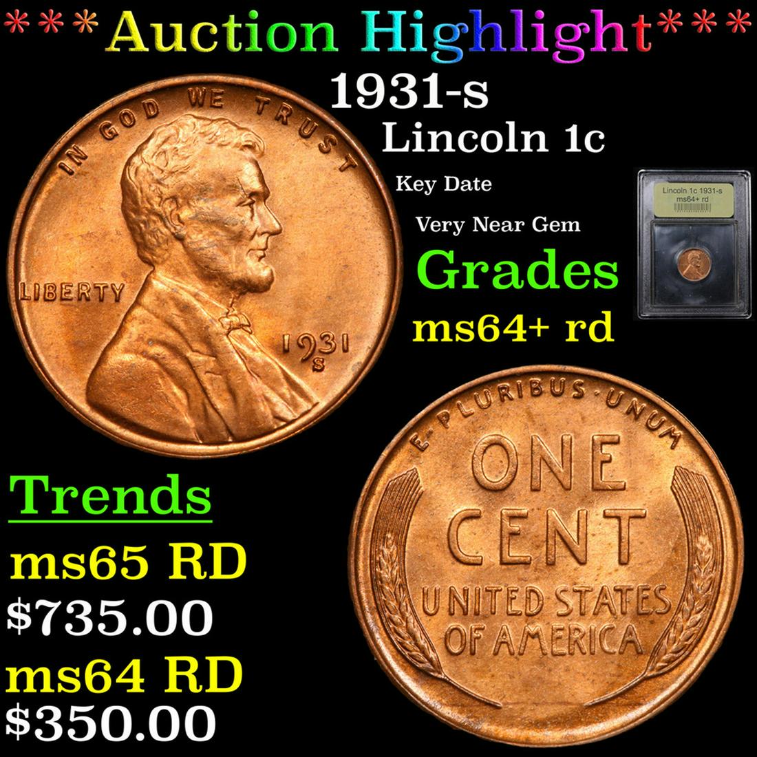 ***Auction Highlight*** 1931-s Lincoln Cent 1c Graded (1 of 5)