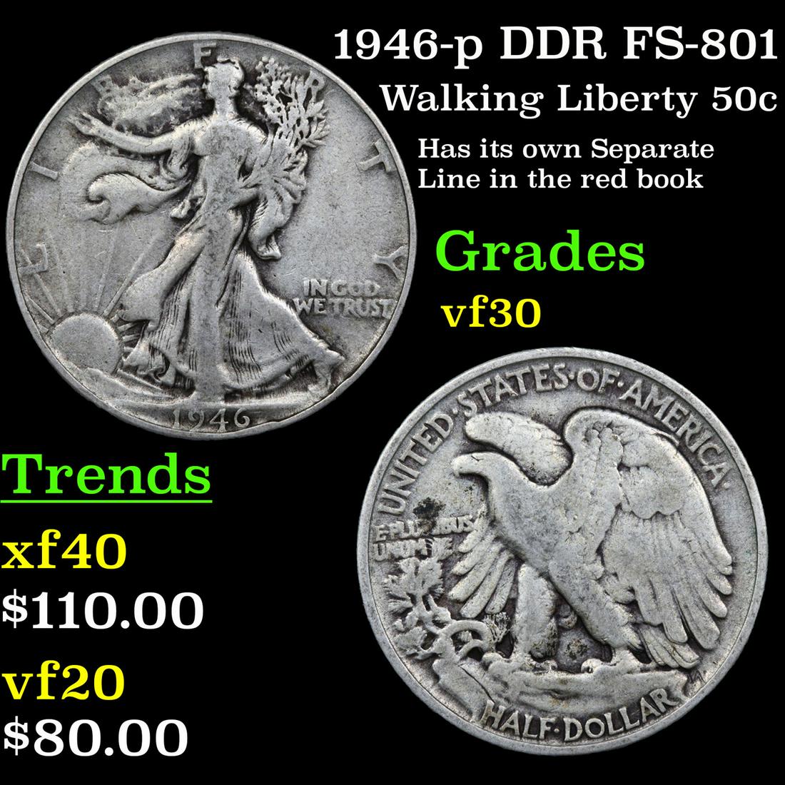 1946-p DDR FS-801 Walking Liberty 50c Grades vf++ (1 of 3)