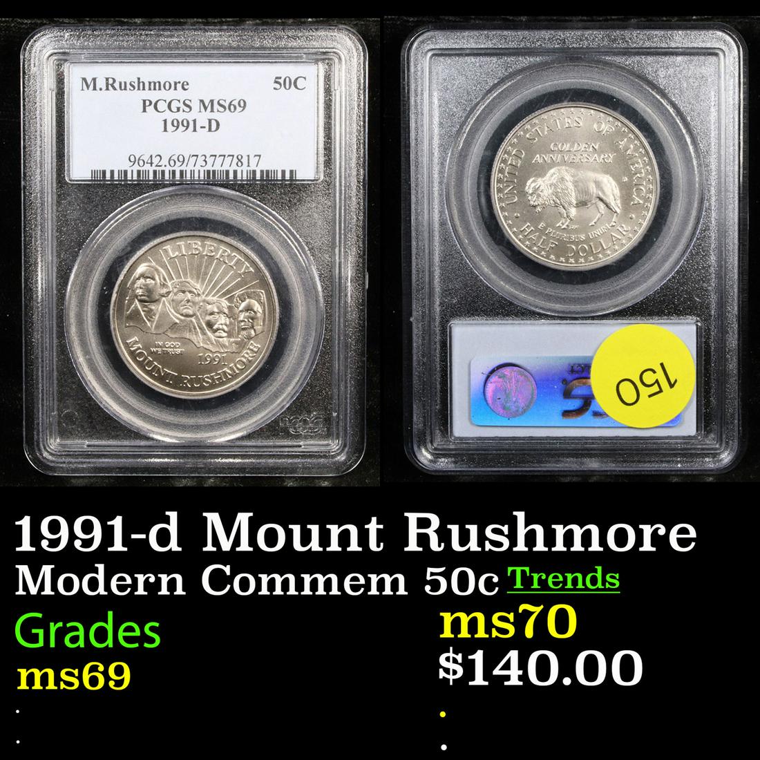 1991-d Mount Rushmore Modern Commem 50c Graded ms69 (1 of 3)