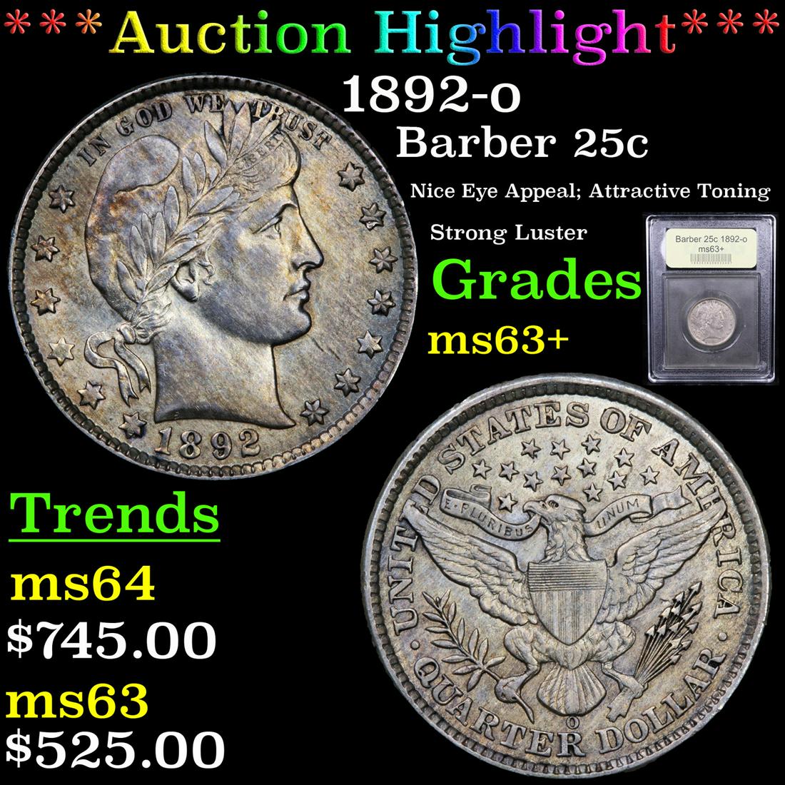 *Highlight* 1892-o Barber 25c Graded Select+ Unc (1 of 5)