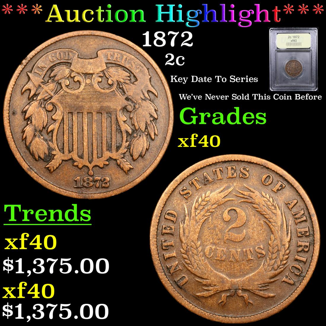 *Highlight* 1872 2c Graded xf (1 of 5)