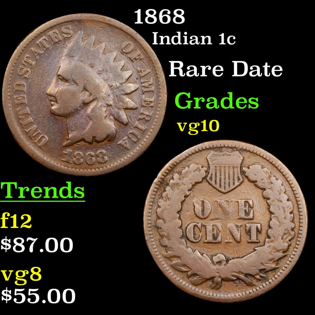 1868 Indian 1c Grades vg+ (1 of 3)