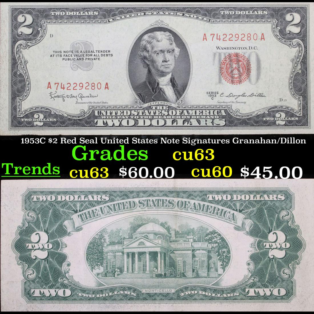 1953C $2 Red Seal United States Note Signatures (1 of 3)
