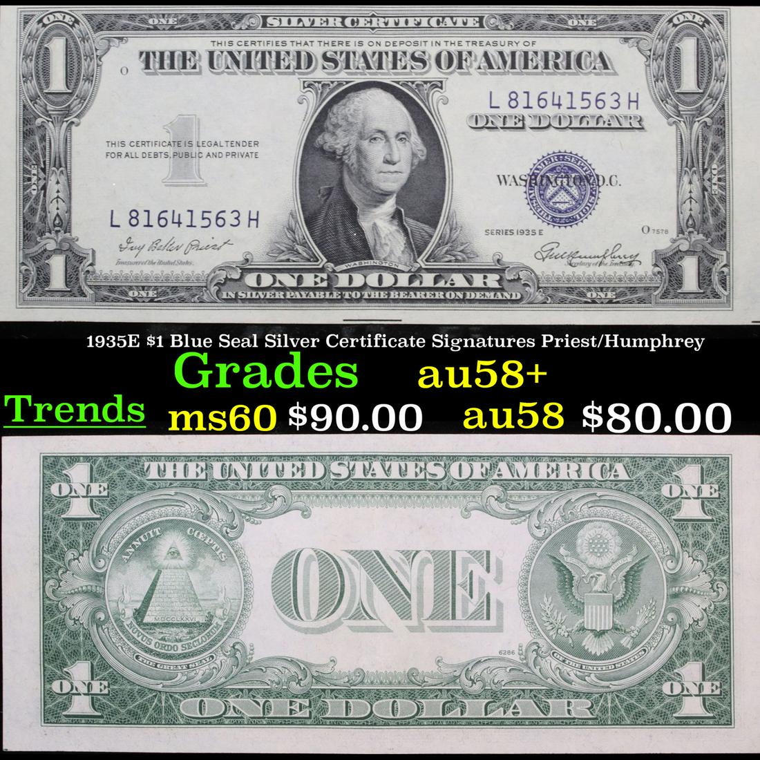 1935E $1 Blue Seal Silver Certificate Signatures (1 of 3)