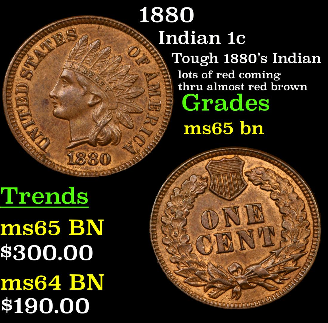 1880 Indian 1c Grades GEM Unc BN (1 of 3)